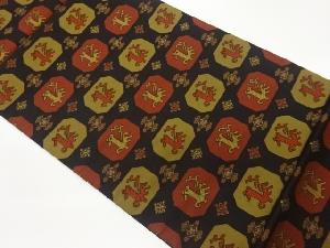 小池織物製　抽象動物に幾何学模様織出し全通袋帯